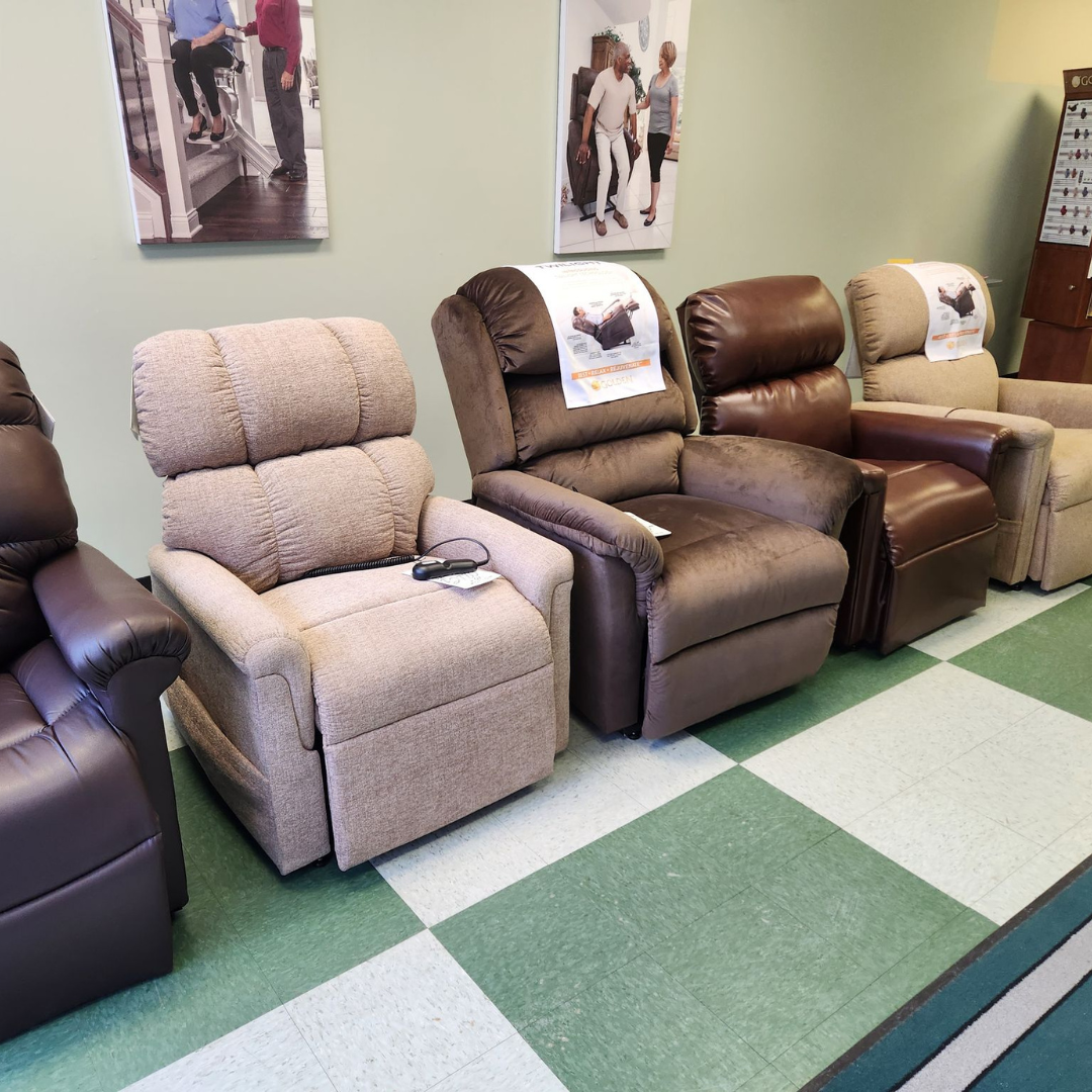 Motion Moose Jaw showroom featuring close-up of power lift recliners