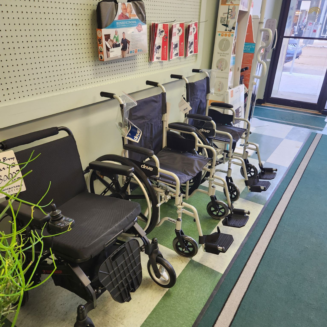 Motion Moose Jaw showroom featuring close-up of transport wheelchairs